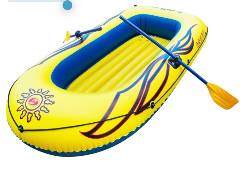 Photo 1 of *********HAS A HOLE THAT NEEDS PATCHING**************
SOLSTICE Inflatable Boat Rafts 3 Person for Adults & Kids Comes W/ Oars Paddles Pump Pole Oar Holders Cushioned Comfortable Base Grab Line 8 Ft Size Sunskiff Kits Dinghy Air Floor Yellow