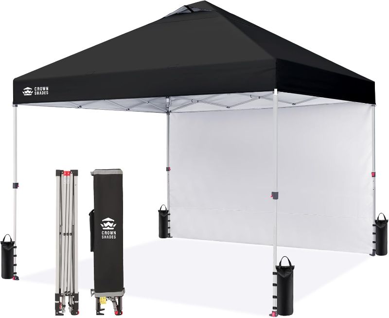 Photo 1 of  10x10 Pop Up Canopy with 1 Side Wall - Beach Tent with One Push Setup - Outdoor Sun Shade for Events, Parties, Camping - Gazebo with STO-N-Go Cover Bag (Black) golden bear 