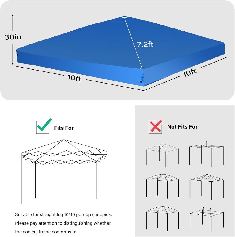 Photo 1 of 10×10 Canopy Replacement Top Cover, Pop Up Canopy Replacement Tent Cover, Waterproof Canopy Top for Straight Leg Frame, for Outdoor Garden Patio Camping Sun Shade(Top Only) (Blue)