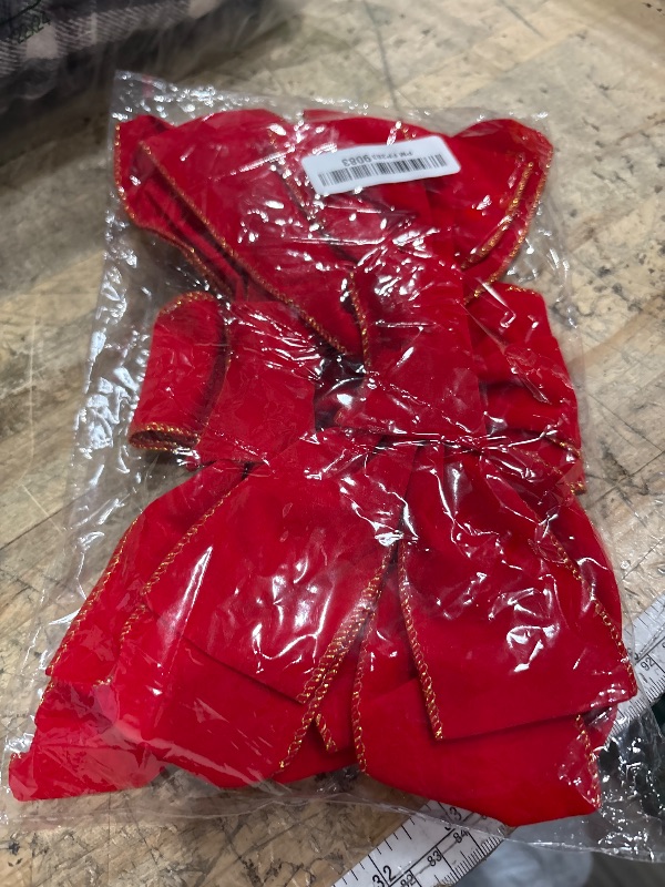 Photo 1 of 2 Pack Red Christmas Bows Outdoor Decorations,12”x20” Large Christmas Tree Topper Bow, Velvet Wreath Bow with Glitter Gold Edge for Xmas Home Front Door Decor