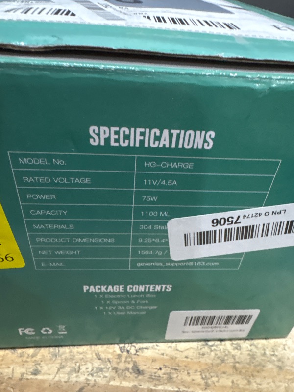 Photo 1 of ****FOR PARTS / NON-FUNCTIONAL**** Geveniss Cordless Electric Lunch Box for Adults – Heated Lunch Box with 1100ML SS Container, Battery-Powered Food Warmer with Leakproof Lid, Fast Heating Up to 220°F for Office, Car, Travel