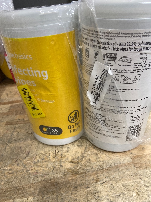Photo 1 of **Only two**
Amazon Basics Disinfecting Wipes, Lemon & Fresh Scent, Sanitizes/Cleans/Disinfects/Deodorizes, 255 Count (3 Packs of 85)