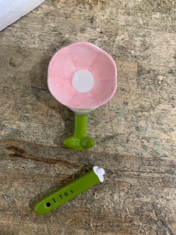 Photo 1 of *MISSING PIECE* *Flower Measuring Spoons Set in Pot Unique Baking Gifts Ceramic Cute Measuring Cups and Spoons with Holder for Dry Wet Ingredients Dishwasher Safe Pink