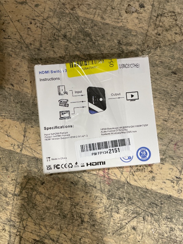 Photo 1 of [Upgrade] HDMI Switch 3 in 1 Out, 4K@60Hz HDMI 2.0 Switch Splitter with 2.6FT Long HDMI Cable, 3-Port HDMI Switcher Selector, Supports 4K 30Hz 3D 1080P HDCP2.2 for PS5 Xbox DVD Player Fire Stick PC