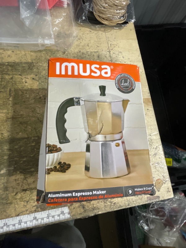 Photo 1 of ***(MAJOR DAMAGE/ BROKEN HANDLE)***IMUSA 9 Cup Cast Aluminum Stovetop Coffeemaker, Moka Pot for Classic Cuban, Italian, and Espresso Style Coffee