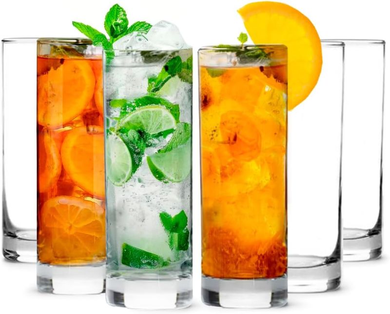 View 1 of [ 12 Pack ] Glass Cups with Glass Straws, 12oz Highball & Rock Drinking Glasses, Everyday Drinkware Glasses Set, Cute Tumbler Cup, Kitchen Glasses for Iced Coffee, Water, Beer, Cocktail, Whiskey Gift.