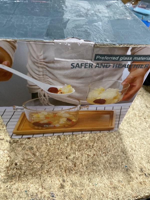 Photo 1 of 1.9L/64 fl. oz. Clear Glass Pot with Lid Saucepan Heat Resistant Glass Stove and Pan with Lid Soup, Milk, Baby Food, Pasta