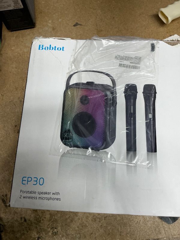 Photo 1 of ***MISSING MICROPHONES & CHARGER CORD*** Karaoke Machine, Portable Bluetooth Speaker with 2 Wireless Karaoke Microphones, Karaoke Machine for Adults Kids with Subwoofer, LED Light Support TWS/FM/USB/AUX for Home Party Outdoor (no microphones