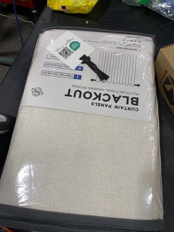 Photo 1 of 100% Blackout Shield Linen Blackout Curtains for Bedroom 84 Inches Long, Back Tab/Rod Pocket Living Room Drapes, Thermal Insulated Blackout Curtains 2 Panels Set, 50" W x 84" L, Cream