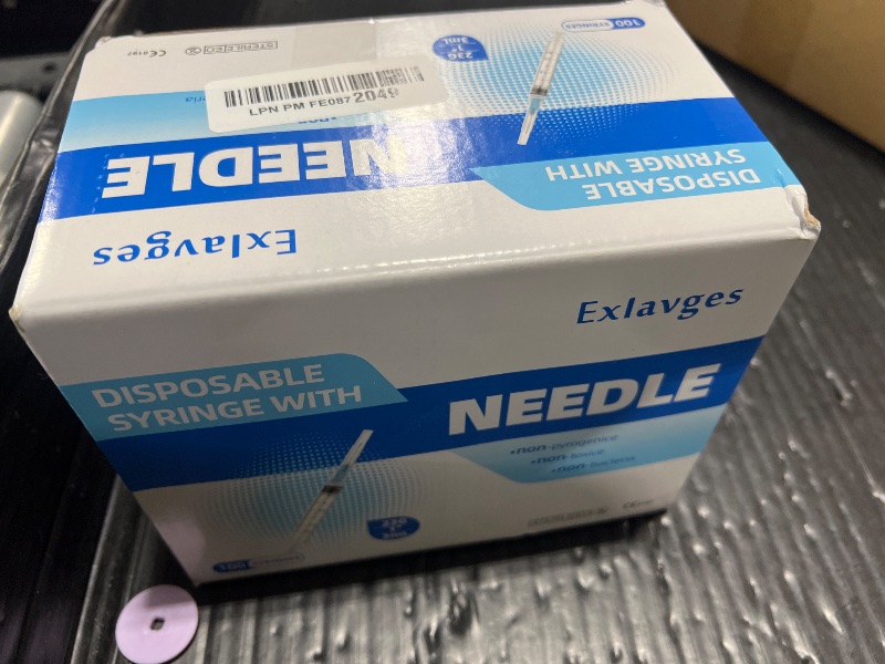 Photo 1 of 100 Pack Disposable 3ml/cc Lab Syringes with 23Ga 1 Inch Needle Luer Lock, Individually Sealed Packed