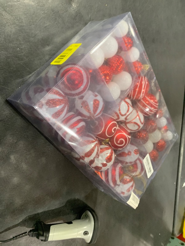 Photo 1 of 100Pcs Christmas Balls Ornaments Set, Shatterproof Christmas Decorations with Hand-held Gift Package for Xmas Tree/Holiday/Wedding/Holiday/Party Decor (Red & White)