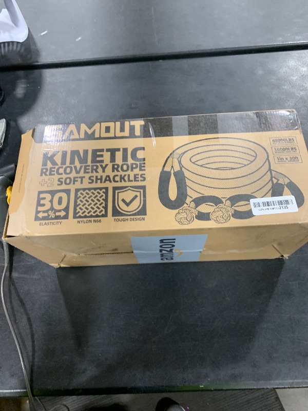 Photo 1 of SAMOUT Kinetic Recovery Rope (48000Lbs 1in x 30ft) + 2PCS Synthetic Soft Shackle, Extreme Duty 30% Elasticity Energy Snatch Strap for 4x4 Offroad Vehicle