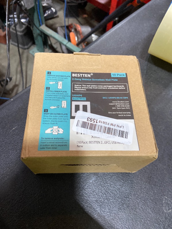 Photo 1 of [10 Pack] BESTTEN 2 Gang Mid-Size Screwless Outlet Cover, Midway Decorative Wall Plate, USWP6 Gloss Snow White, Midsize H4.88" x W4.93", UL Listed