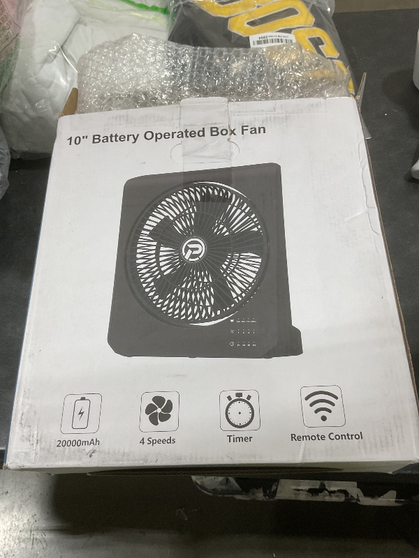 Photo 1 of 10Inch Portable Small Box Fan, 20000mAh Rechargeable Battery Operated, Max 55Hrs Cooling, 4 Speeds, 270° Pivoting, Cordless Square Table Fan with Timer for Window Bedroom Kitchen Office Power Outage