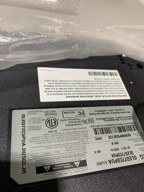 Photo 1 of Missing remote control and hardware-------------------------------------------------------------------------------------LG 77-Inch Class OLED evo AI 4K C5 Series Smart TV w/Dolby Atmos, Dolby Vision, HDR10, AI Super Upscaling 4K, Filmmaker Mode, Wow Orche