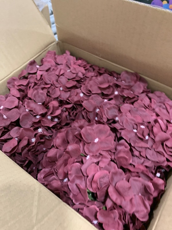 Photo 1 of DIYDOFUN Hydrangea Flower Balls for Centerpieces - Artificial Floral Arrangement with Base, 8.27 Inch Diameter Fake Silk Kissing Ball for Wedding Table Home Party Decor - Burgundy