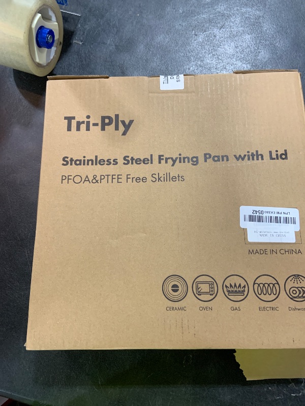 Photo 1 of 12 Inch Tri-Ply Stainless Steel Frying Pan, Frying Pan with Lid, PFOA/PTFE Free Skillet, Induction Cooking Pans, Dishwasher & Oven Broiler Safe 600F, Professional Cookware, Heavy Duty & Even Heat