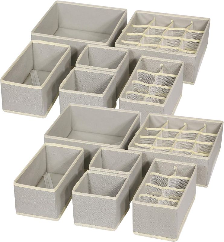 Photo 1 of 12 Pack Foldable Drawer Organizer Dividers Cloth Storage Box Closet Dresser Organizer Cube Fabric Containers Basket Bins for Underwear Bras Socks Panties Lingeries Nursery Baby Clothes Gray