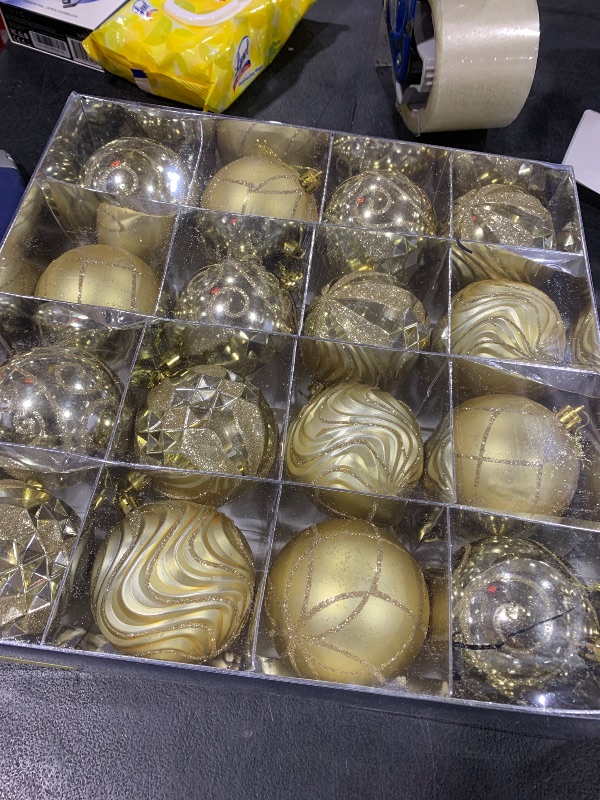 Photo 1 of 3.15" Gold Christmas Ball Ornaments Set, 16pc Gold Xmas Tree Ornaments Decoration, Shatterproof Large Decorative Hanging Balls with Loop for Christmas Party Holiday Wreath Garland Home Decor