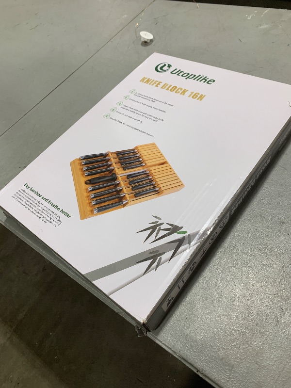 Photo 1 of Utoplike In-drawer Knife Block Bamboo Kitchen Knife Drawer Organizer Large, Handle Steak knife Holder without Knives, Fit for 16 Knives and 1 Sharpening Steel (Knives & Sharpening Not Included)