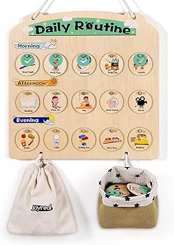 Photo 1 of Wooden Visual Schedule for Kids 3-6 Year Old - Three Rows Hanging Daily Schedule Chart for Home & Classroom - Morning Bedtime Routine Chart Chore Reward Chart for Toddlers - Autism Learning Materials