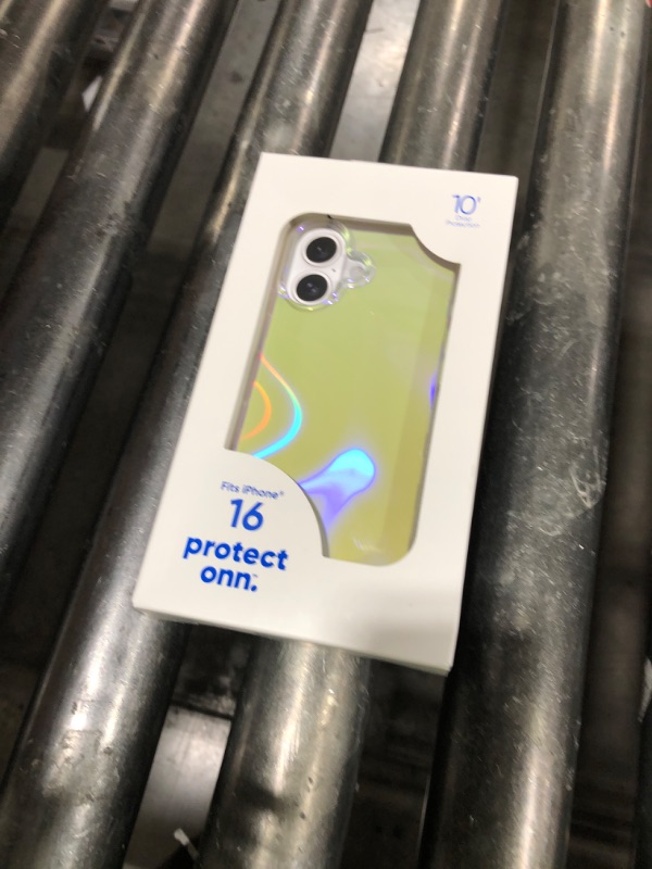 Photo 1 of Onn. WIBIRI100149716 Shock Absorbent Phone Case for iPhone 16, Clear Iridescent