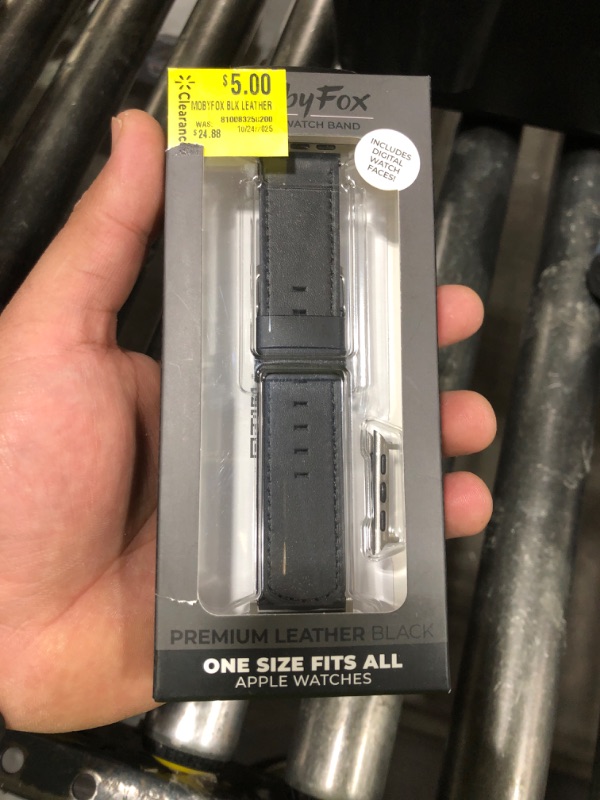 Photo 1 of MobyFox - Classic Leather Band for Apple Watch – Genuine Leather, Stainless Steel Buckle, Fits All Series & SE - Black