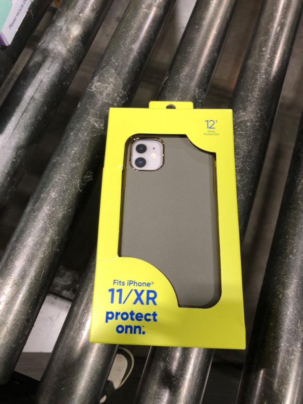 Photo 1 of Onn. Vegan Leather with Rose Gold Metallic Trim Phone Case for iPhone 11 / iPhone XR - Gray