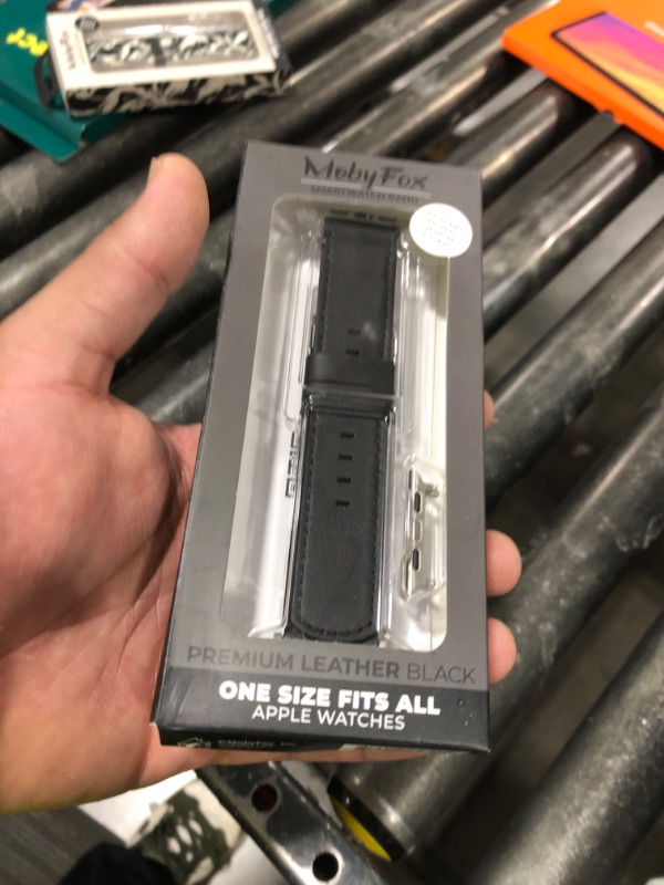 Photo 1 of MobyFox - Classic Leather Band for Apple Watch – Genuine Leather, Stainless Steel Buckle, Fits All Series & SE - Black