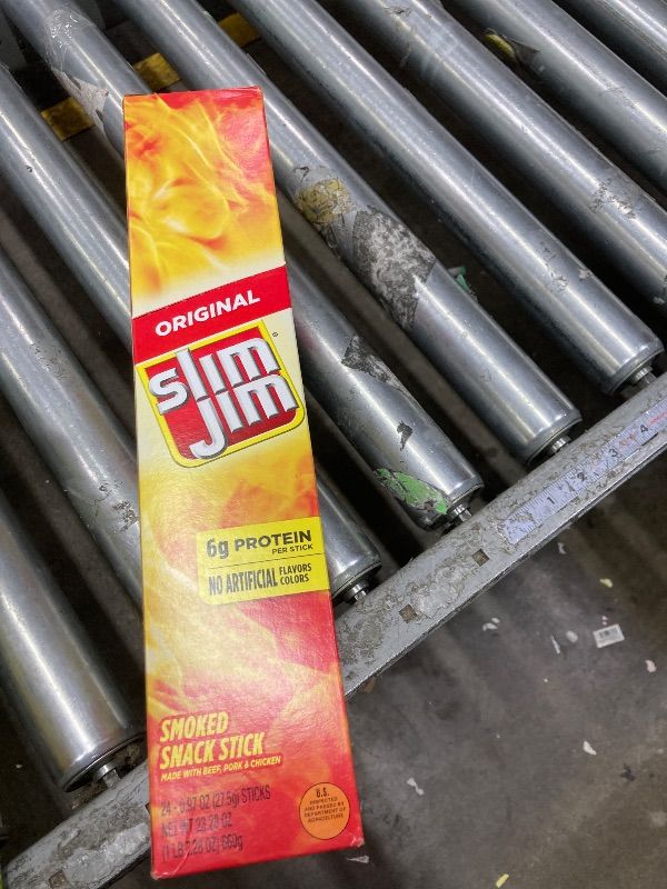 Photo 1 of ***EXP 12/29/2025***COUNT VERIFIED***24 PIECES***Slim Jim Smoked Meat Sticks, Original Flavor, 6g Protein Per Stick, Twin Pack, Valentine's Day Gift For Him, 1.94 oz. (24 Count)***EXP 12/29/2025***COUNT VERIFIED***24 PIECES***
