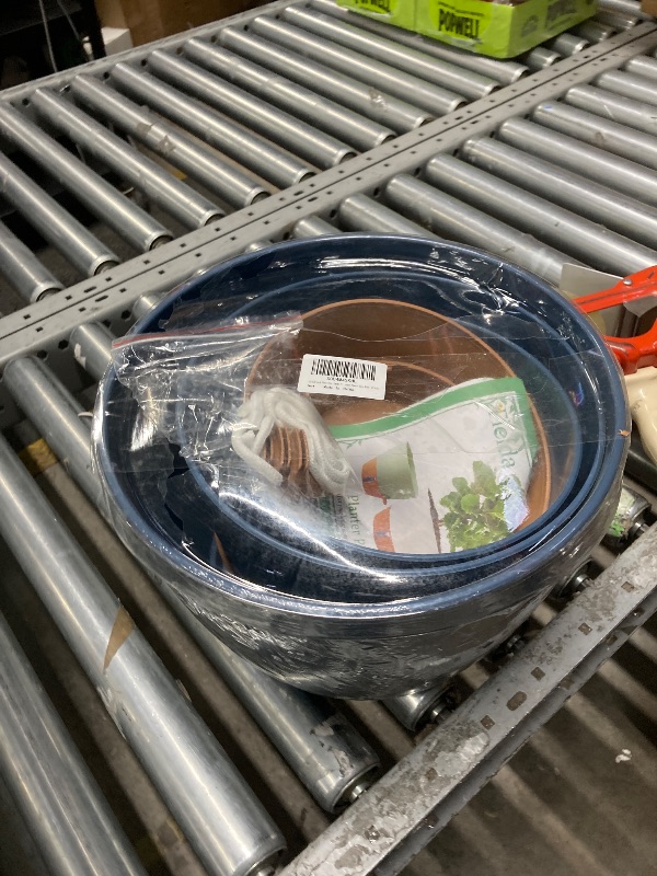 Photo 1 of 12/10/8 inch Plant Pots, Large Plastic Self Watering Planters with Drainage Holes, Deep Reservoir, Water Level Indicator, Modern Decorative Flower Pots for Indoor Outdoor Plants (Navy Blue, 12/10/8)