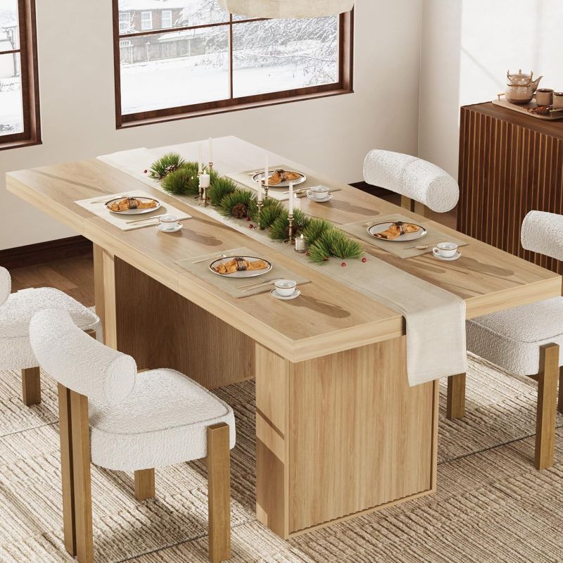 Photo 1 of  Dining Table for 6 8 10, Modern Dining Room Table with Storage, Wood Kitchen Table with Fluted Legs, Dinner Tables for Kitchen Dining Room,Natural Wood