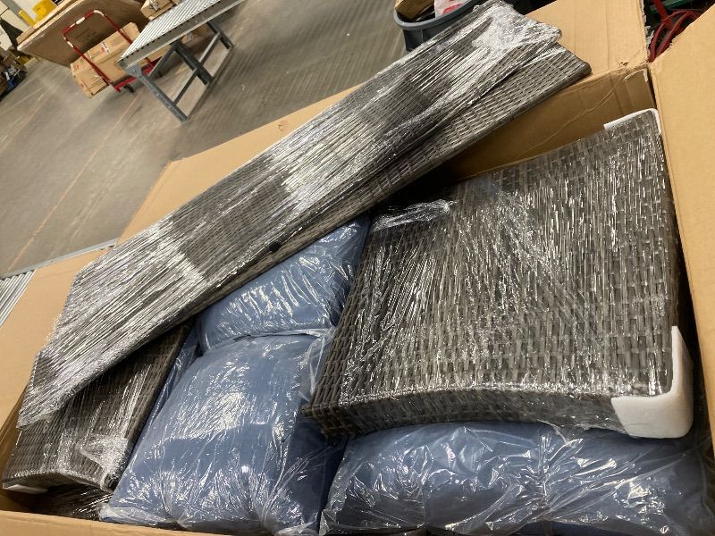 View 2 of ***missing parts***HILLGA Luxury Patio Furniture Set with 6-inch Thick Cushion, Outdoor Couch and High Back Swivel Rocker Patio Chairs, 7PCS Wicker Conversation Set for Deck Yard and Poolside, Blue (V2)