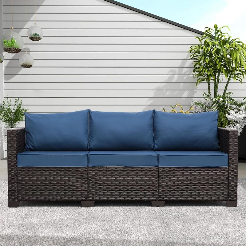 View 1 of ***missing parts***HILLGA Luxury Patio Furniture Set with 6-inch Thick Cushion, Outdoor Couch and High Back Swivel Rocker Patio Chairs, 7PCS Wicker Conversation Set for Deck Yard and Poolside, Blue (V2)
