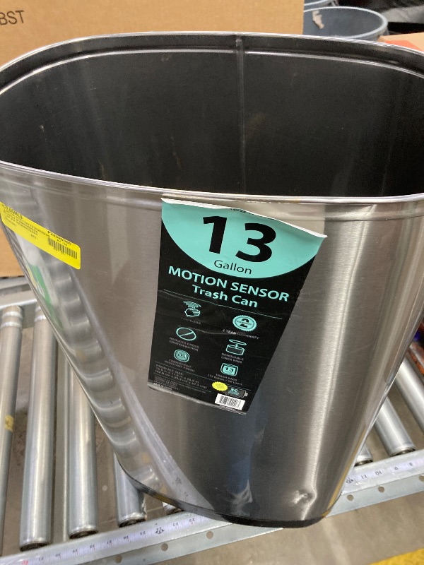 Photo 1 of ***MISSING LID***Ninestars 13.2 Gal / 50L Motion Sensor Oval Garbage Can, Stainless Steel with Stainless Steel Lid Stainless Steel 50L
