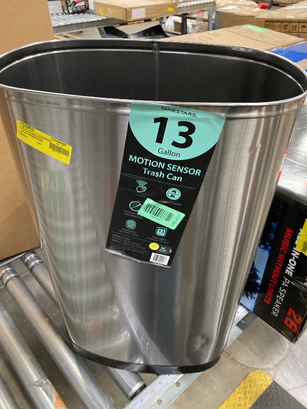 Photo 1 of ***MISSING LID***Ninestars 13.2 Gal / 50L Motion Sensor Oval Garbage Can, Stainless Steel with Stainless Steel Lid Stainless Steel 50L