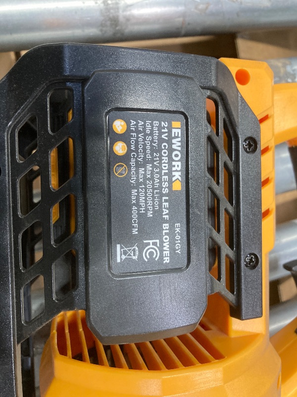 Photo 1 of ***MISSING PARTS -SELLING AS IS **** WORK 21V Cordless Leaf Blower, Powerful Turbo Mode & 550 CFM, , Lightweight Electric Leaf Blowers for Lawn Care, Patio, Leaves & Dust ***NOT IN BOX-NO PACKAGING***