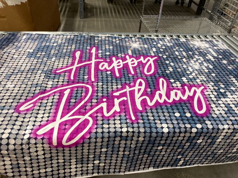 View 1 of ***SEQUINS ARE ONLY A PICTURE, NOT ACTUAL SHINY SEQUINS***Withu Silver Sequins Pink Neon Happy Birthday Backdrop for Photography Shining Flash Stars Shimmer Wall Decoration Banner Princess Girls Women Bday Party Background 7x5ft ***SEQUINS ARE ONLY A PICT