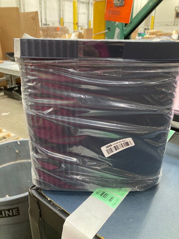 Photo 1 of **LID WILL NOT STAY SHUT/HAS TAPE SPOTS**Slim Narrow Bathroom Trash Can Wastebasket for Toilet Rectangular 11x5.3x10.7inch Garbage Container, Blue