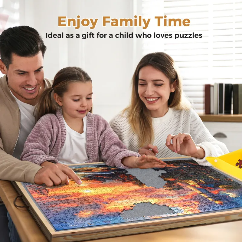 Photo 1 of 1500 Piece Puzzle Board with 4 Sliding Drawers and Felt Cover, 2 in 1 Rotating Tilting Puzzle Board, 35 X 27 Wood Puzzle Tray for Adults and Kids, Lazy Spinning Puzzle Gift
