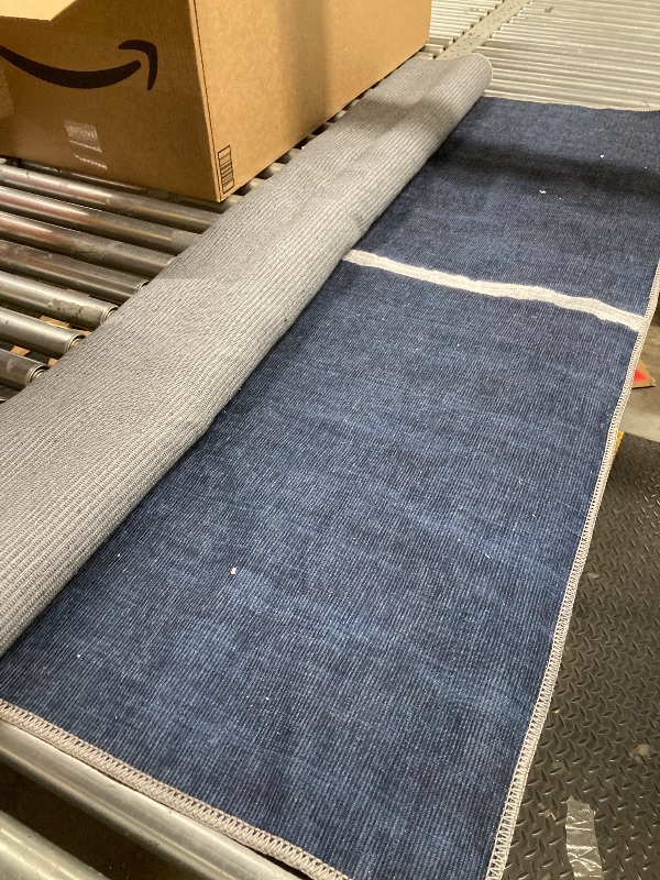 Photo 1 of ***REFERENCE**JONATHAN Y Machine Washable Navy/Gray Indoor Area Rug 4X6 ft, Linja Solid Centre Stripe for Living Room, Bedroom, Kitchen, Office, Easy-Cleaning, High Traffic, Pet-Friendly, Non-Shedding (WSH117A-4)