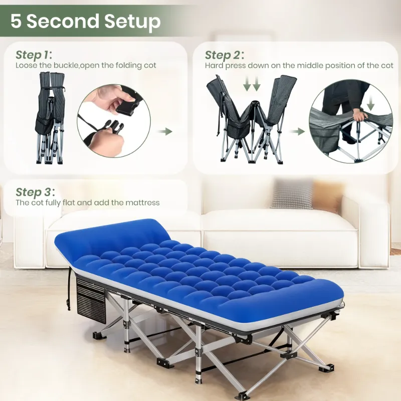 Photo 1 of ***NOT COMPLET***GVDV Folding Camping Cot with 2 Sided Comfort Mattress, 75*28 inch Double Layer Oxford Fabric Folding Bed, Portable Sleeping Bed Cot for Camp Office Nap Beach Travel
