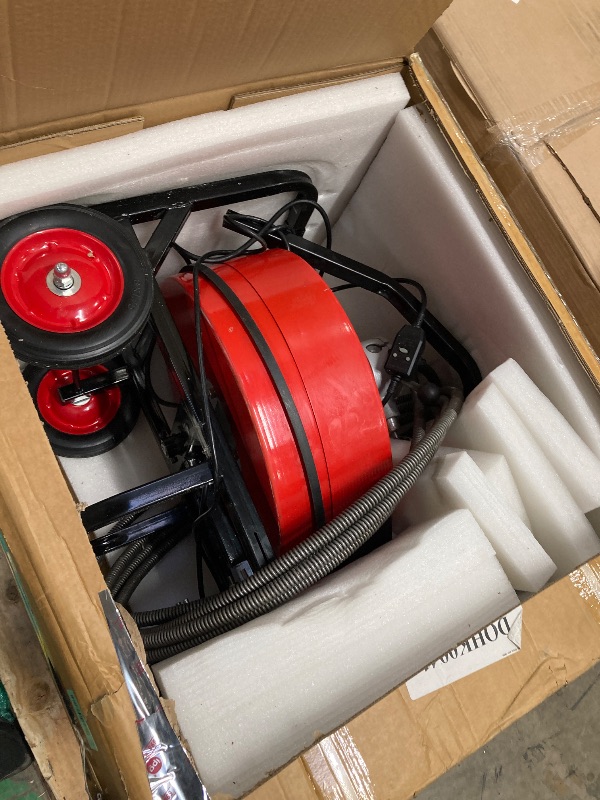 Photo 1 of 100FT 3/4 Inch Auto Feed Drain Cleaning Machine, Portable Electric Drain Auger with 6 Cutter & Air-Activated Foot Switch, Sewer Snake Drain Cleaner for 4" to 8" Pipes, Red
