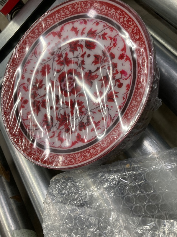 Photo 1 of ***MISSING PIECES -SELLING AS INCOMPLETE*** Hioasis  Red Plastic Plates Set - Floral Red & White Porcelain Design, 10.25" Dinner & 7.5" Dessert Plates Disposable for Christmas (Dishwasher Safe, Art Style)
