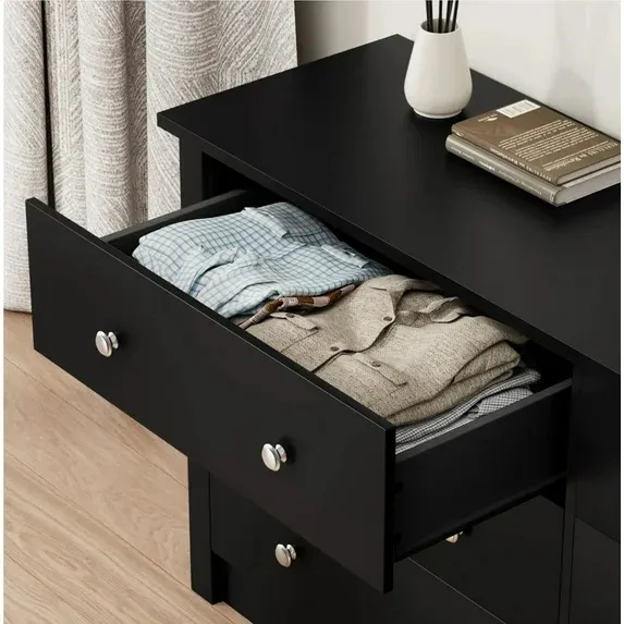 Photo 1 of **MISSING SOME HARDWARE***Homall 6 Drawer Wood Dresser Furniture, Double Tier Storage Cabinet for Bedroom & Living Room,Black Finish