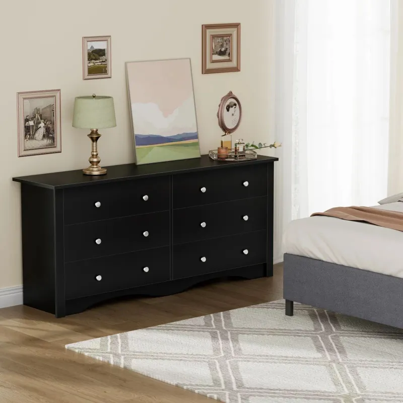 Photo 1 of **MISSING SOME HARDWARE***Homall 6 Drawer Wood Dresser Furniture, Double Tier Storage Cabinet for Bedroom & Living Room,Black Finish