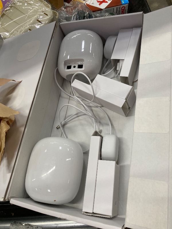 Photo 1 of **MISSING PARTS***Google Nest WiFi Pro - 6E - Reliable Home Wi-Fi System with Fast Speed and Whole Home Coverage - Mesh Router - 3 Pack - Snow