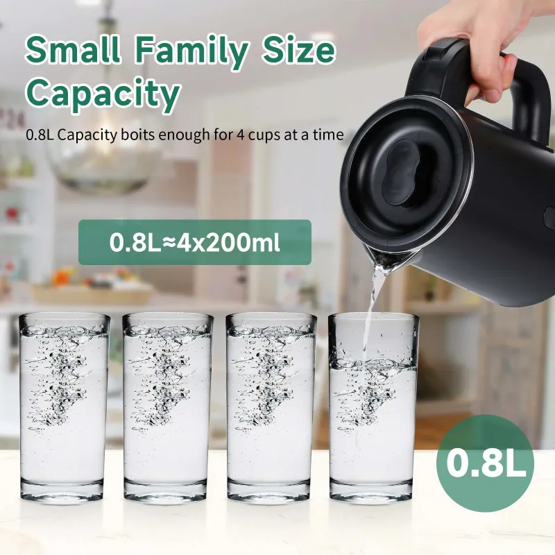 Photo 1 of 0.8L Small Portable Electric Kettles for Boiling Water, Mini Stainless Steel Travel Kettle, Portable Mini Hot Water Boiler Heater
