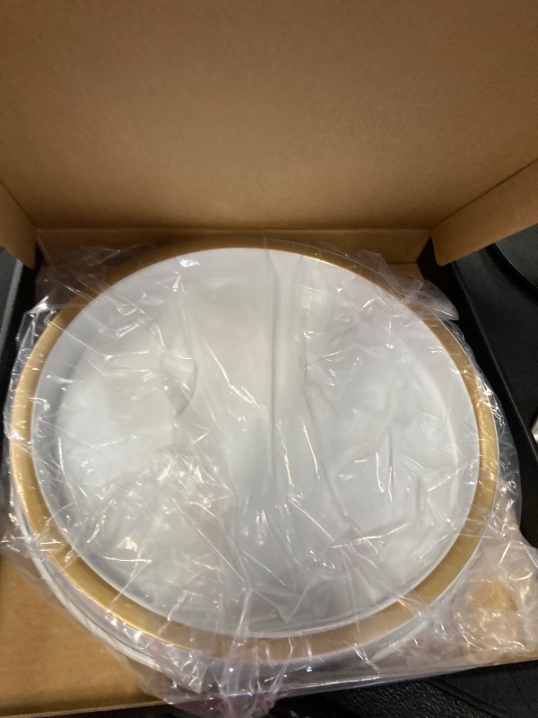 Photo 1 of 10" Small Gold and White Tray, Lightweight Metal Round Vanity Tray for Bathroom, Candle Holder for Living Room Decor