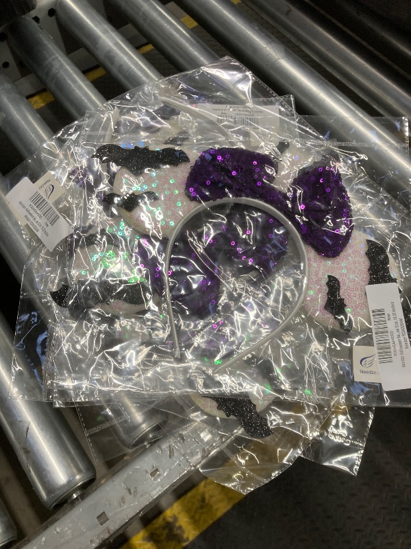 Photo 1 of **9 pack***Needzo Halloween Bat Mouse Ears Headband, Purple Sequin Bow Details, Festive Hair Accessory for Parties and Costumes, One Size, 10.37 Inches
